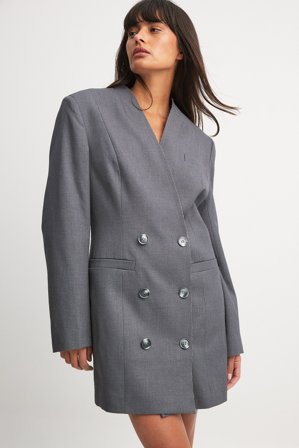 Mariona Autran x NA-KD Straight Oversized Blazer Dress - Blazer Kjoler - Grå - EU 34
