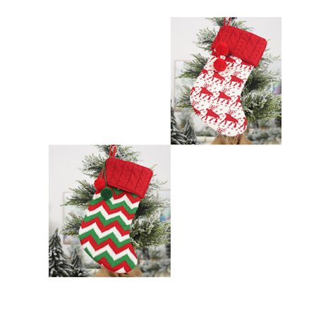 2 stk Nye Julepynt Rød og hvit ullstrømpe elg gave