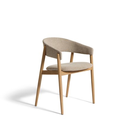 Leonora spisebordsstol, armlæn, egetræ, beige stof - Elegant & komfortabel stol i massivt lakeret egetræ - 50,5x54x78cm - Perfekt til spisebordet