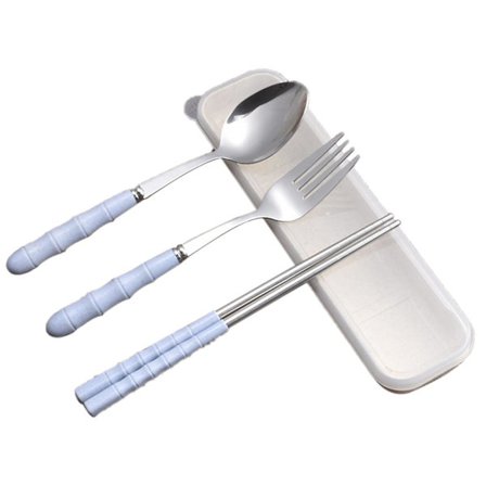 3-i-1 Køkkenredskabssæt i rustfrit stål med gaffel, ske og spisepinde – Rejsesæt med plastiketui Q