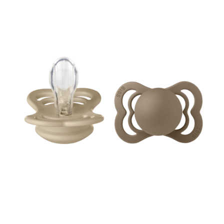 BIBS Supreme Silicone Smokk Str. 1, 0-6 mnd, vanilla/dark oak, 2 stk.