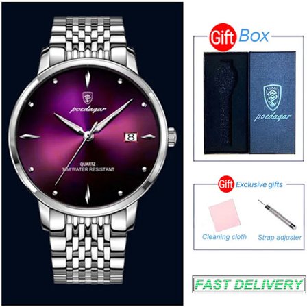 POEDAGAR Erittäin Ohuet Miesten Kvartsikellot Vedenpitävä Ylellinen Merkki Valoisa Urheilukello Ruostumattomasta Teräksestä Valmistettu Rento Kello 
