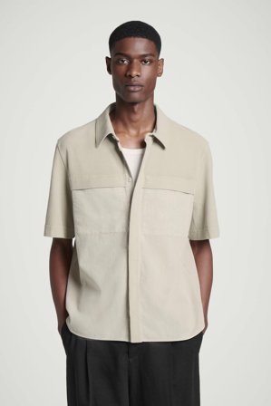 COS Men's Garment Dyed Panelled Jersey Shirt in Beige