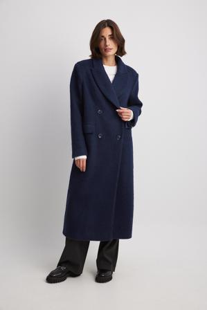 NA-KD Trend Double Breasted Wool Blend Coat - Premium kvalitet - Blå - EU 36