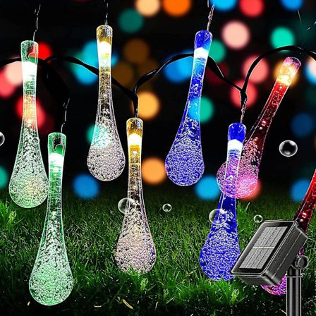 Solcelledrevne lyskæder, 50 LED 9,5 m solcelledråbelys til udendørs og indendørs