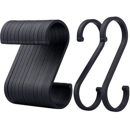 Set med 12 S-krokar S-krok Svart Metall Rostfri S-formad krok för kök Badrum Sovrum Kontor och Trädgård(svart)