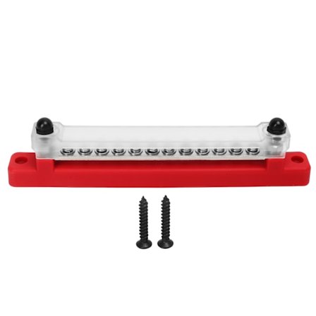 48V 150A 12-napainen virtakisko virranjakoblokin kannella M6-tapit M4-ruuvit autoon, matkailuautoon, veneeseen, punainen