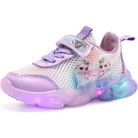 Elsa Sko, Prinsessesko, Jenter Lysende Sko, Barn Led Sneakers, Gutter Jenter Lett Mesh Stoff Sko Cross Treningssko Casual Lilla{azc}