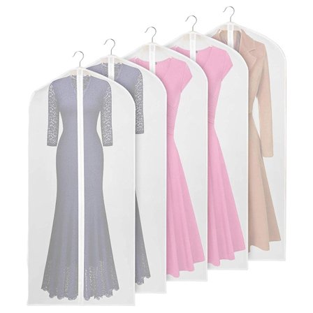 Set 5 plaggdammpåsar, transparent 60*140 cm andningsbart tyg, klädförvaringspåse