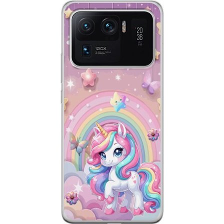 Kompatibel Mobilcover til Xiaomi Mi 11 Ultra Magisk enhjørning med regnbue manke, stjerner og sommerfugle mod en pastelfarvet himmel med skyer
