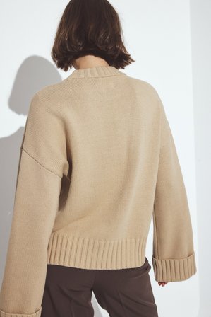 NA-KD Folded Sleeve Knitted Sweater - Oversize trøjer - Beige - M (EU 38-40)