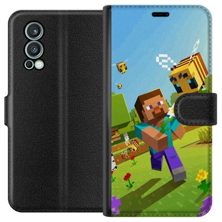 Kompatibelt Lommeboketui til OnePlus Nord 2 5G Minecraft Steve med søppelbøtte i fargerik blokkverden leken spillillustrasjon fra Minecraft universe