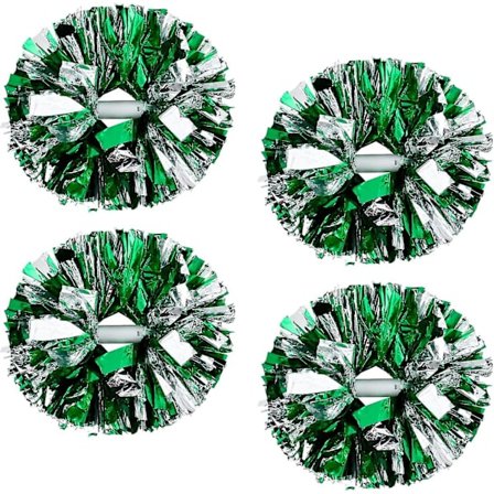 4 stk. Cheerleading Pom Poms til Cheerleader Kostume Kvinder, 2 Par Cheer Pompoms Overraskelsesgave Sølv Grøn