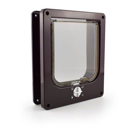 Kattelemme og manuelle døre, 4 positions kattelem med tunnel til katte, brun størrelse M