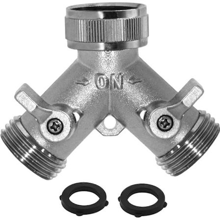 Kraftig Nikkelbelagt Messing 2-veis Y-splitter Hageslange Sekskantkobling JTI