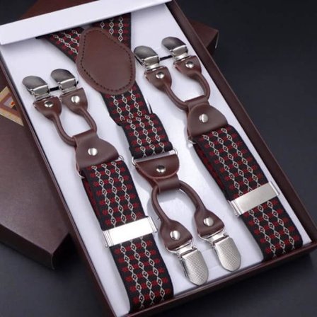 Herrhängslen - Y-form - Röd - Justerbar storlek - 6 clips