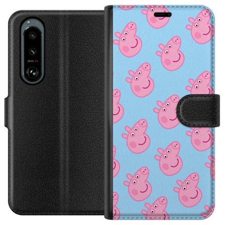 Kompatibel Tegnebogsetui til Sony Xperia 5 III Peppa Pig baby figur i pastelfarver, sød tegnet børneillustration med blød minimalistisk stil