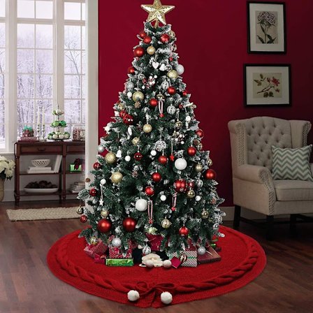 Christmas Tree Skirt, With 6 Snowballs For Christmas Xmas Tree