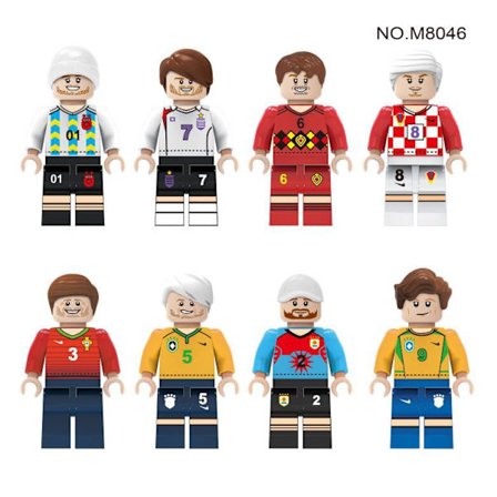 8-delt fotballfigur serie mini byggekloss dukkesett, barnegave.
