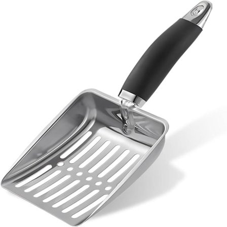 Kattesandske, Rustfrit Stål Kattesandske, Dyb Skovl Kattesandske med Krog og Kort Håndtag - Kattebakke Ske