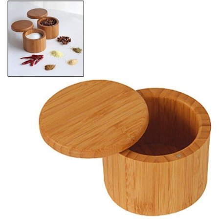 Krydderkrukke i tre for sukker, salt, pepper, urter, tannpirkere, oppbevaringsboks for grillkrydder med lokk
