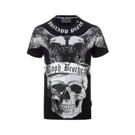 Philipp Plein T-shirt Round Neck Lips Sort, Herre T-shirts, Størrelse: 3XL
