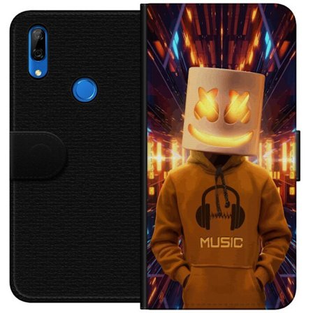 Yhteensopiva Lompakkokotelo Huawei Huawei P Smart Z DJ-hahmo valaisevassa kypärässä ja hupparissa futuristisessa musiikkiympäristössä neonvaloje