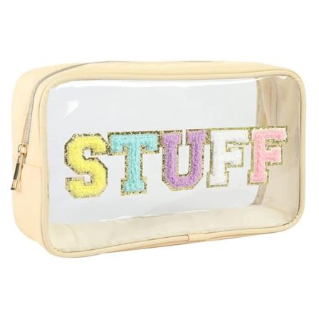 Patch Clear Makeup Stuff Bag, Kvinner Chenille Brev Kosmetikkveske for Reise, Nylon Vanntett Organisering Utendørs Glidelåsveske Toalettveske