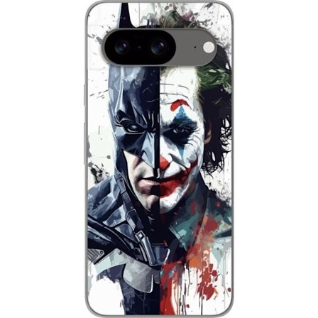 Yhteensopiva Puhelinkuori Google Google Pixel 8 Jakettu muotokuva Batmanista ja Jokerista dramaattisessa kuvituksessa, kuvankaunis supersankariteema t