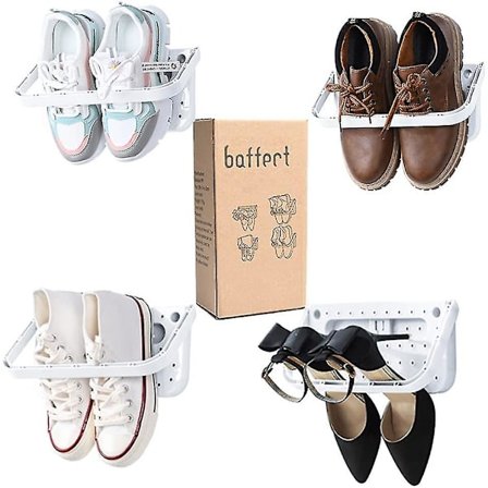 4 stk. Foldbar Væghængt Skostativ, Foldbart Skostativ Hængende Hylde Til Skoopbevaring, 4 stk. Hvid 27.9*14.5*2cm