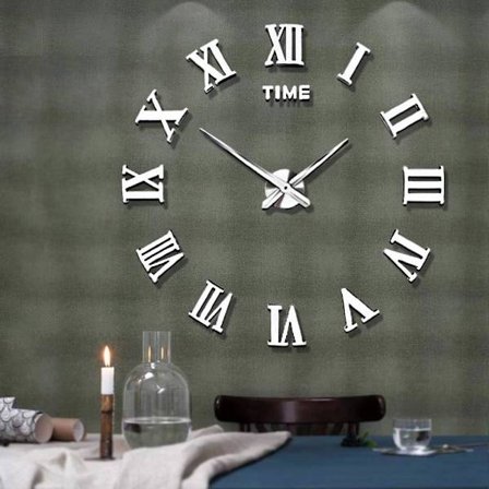 DIY Veggklokke Stor Rammeløs Moderne Klokke Romertall 3D