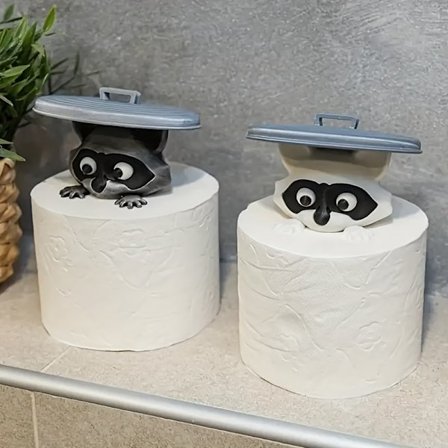 2 stk. Bedårende 3D-printet Vaskebjørn Toiletpapirholder, Holdbar Plast Fristående Badeværelsesindretning