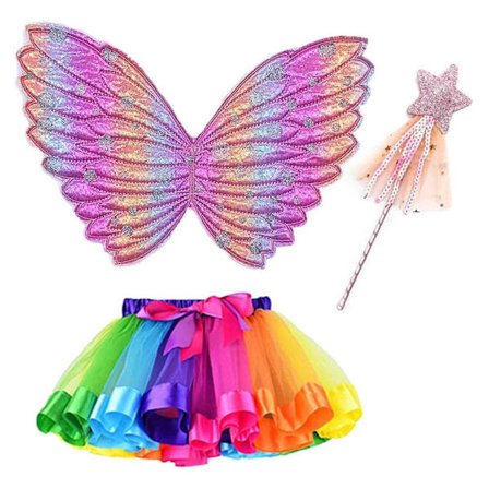 3-delt Jule Halloween Prinsesse Fe Kostymesett Sommerfugl Kjole Tryllestav Utkledningsfest One Size Rosa