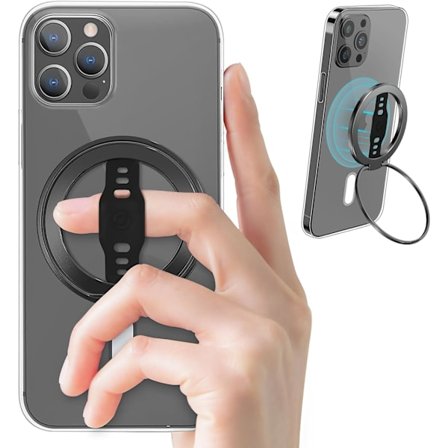 Uusi MagOne (Päivitys) Yhteensopiva MagSafe-puhelinpidikkeen kanssa, jossa silikoninen sormilenkki, irrotettava magneettinen rengaspidike