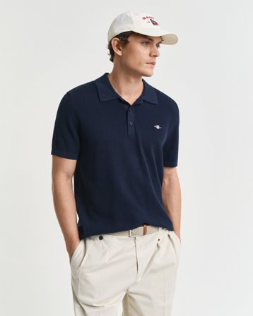 GANT Herren Poloshirt aus Baumwolle mit Mikrostruktur (M) Blau