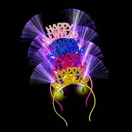 Kvinnor Flickor Lovely LED Fiber Optic Ear Hår Hoop Glitter Gott Nytt År Bokstäver