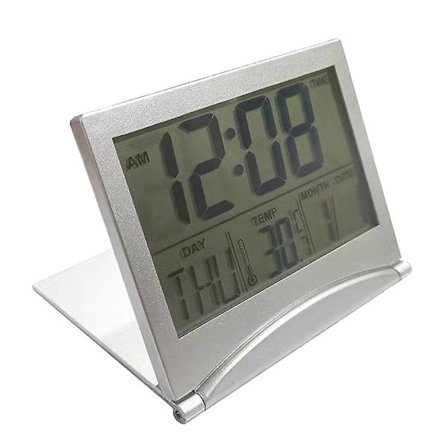 Digital LCD-klokke med dato, temperatur og alarm, brettbar for reise