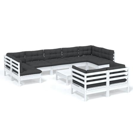 Vidaxl Loungegrupp Med Dynor 10 Delar Vit Massiv Furu Vit