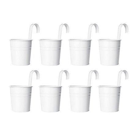 Hängande Blomkruka Metall Järn Hink Blomkruka för Räcke Trädgård Dekorativt Blomställ Hängande Kruka (Vit)