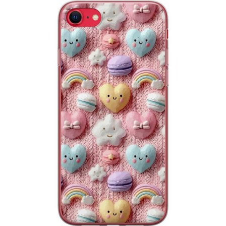 Yhteensopiva Puhelinkuori Apple iPhone 8 Pastellimotiiivi sydämillä, pilvillä, sateenkaarilla ja makaronseilla vaaleanpunaisella taustalla suloises