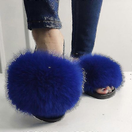 Sommer Pels Slippers Fluffy Søde Plys Damer Flip Flops Luksus Charmerende Sandaler