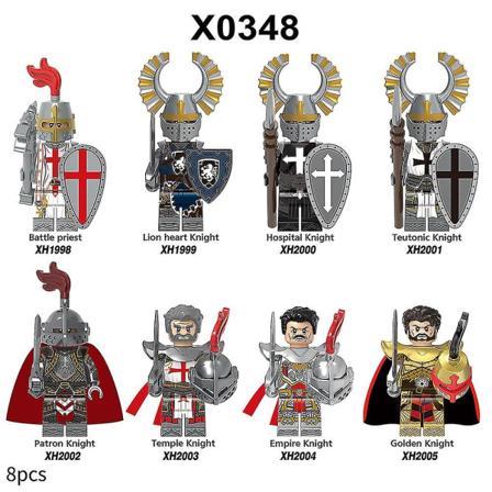 8 st/set Medeltida riddare Actionfigurer Byggstenar Stridspräst Patronriddare Montering Minifigurer Samlarobjekt Leksaker Barn Fans Gåvor
