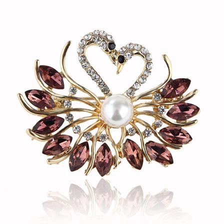 e Crystal Pearl Swan brosjer for kvinner bryllup smykker Vintage Purple
