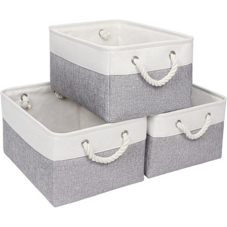 Opbevaringskurv til hylder, Opbevaringskasser med håndtag, Store stofopbevaringsbeholdere til organisering af hjem og kontor, Hvid & Grå White/Grey 15
