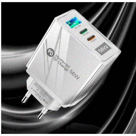 58W USB C Väggladdare 3-Port GaN PD Snabbladdning Dubbel USB-C