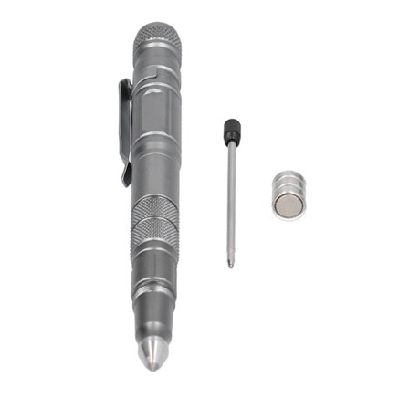 Multiverktøy Lommepenn Selvforsvar Verktøy med LED Lommelykt Mini Kutter for Utendørs (Sølvgrå)