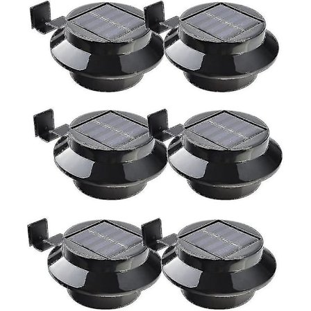 6-pack Solcellsdrivna LED-lampor för Takränna, Staket, Tak, Trädgård, Gräsmatta, Vägg, Svart