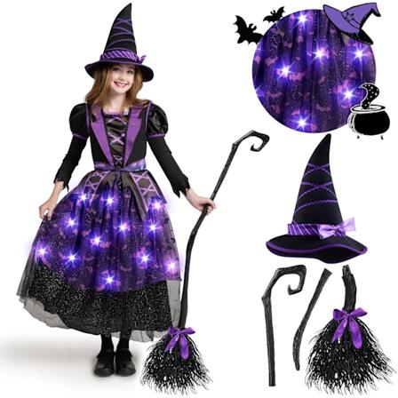Pige Halloween-kostume med lilla hekseskørt (3T (3-4 år)) Lila Medium (8-10 yrs)