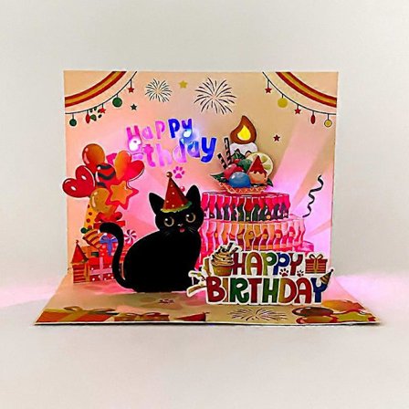 Bursdagskort, Søt Kattemusikk Lys Oppblåsbar Lys, Morsomt Pop-Up Bursdagskort, Bursdagsgaver til Kvinner, Menn, Katteelskere, Mor eller Far