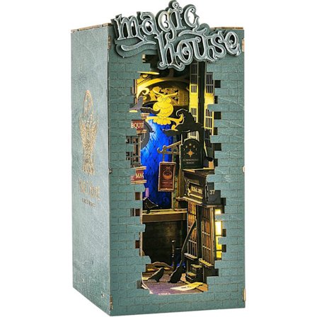 Trähusdocka, DIY Bokhörna Kit, Pusselhus Modell Byggsatser med LED-lampor Hus Hylla De